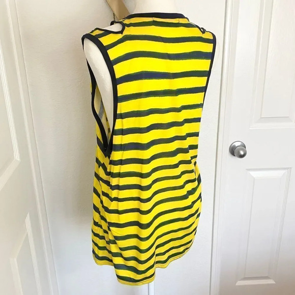 April May Yellow and Blue Striped Shoulder Cut Out Tank Top - Picture 6 of 10